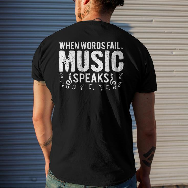 When Words Fail Music Speaks Musician Men's Back Print T-shirt Gifts for Him