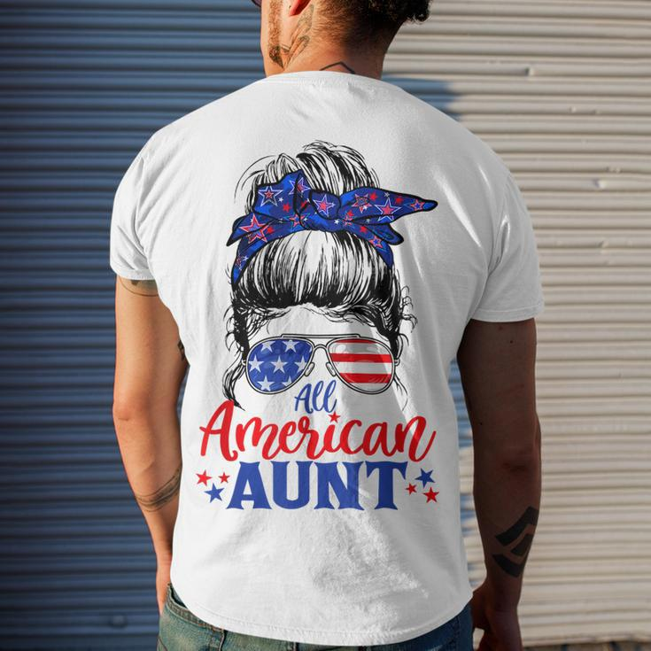 4Th Of July All American Aunt Messy Bun Patriotic Usa Flag Men's T-shirt Back Print Gifts for Him