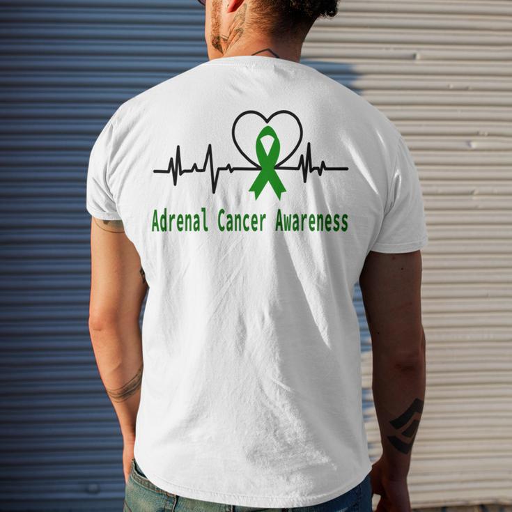 Adrenal Cancer Awareness Heartbeat Green Ribbon Adrenal Cancer Adrenal Cancer Awareness Men's Crewneck Short Sleeve Back Print T-shirt Gifts for Him