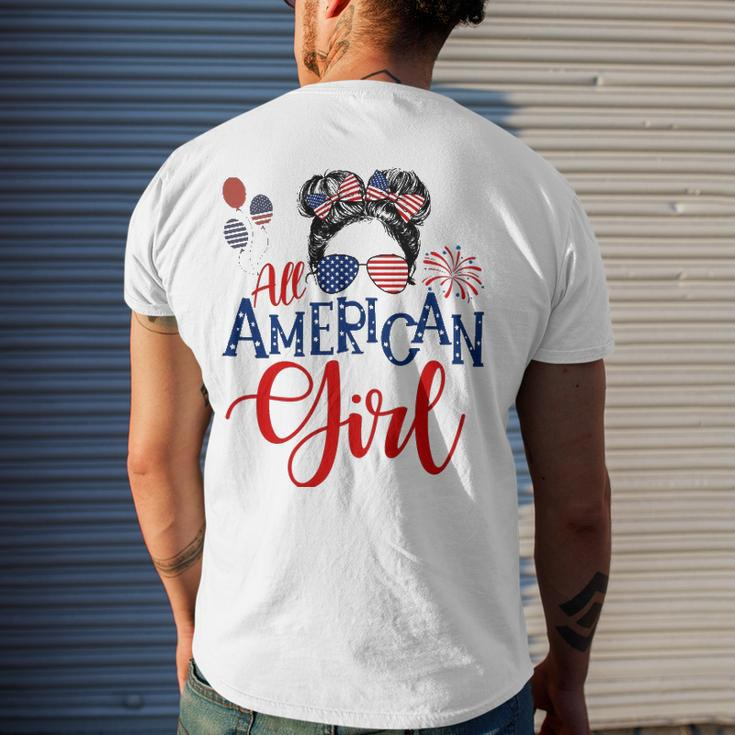 All American Girl 4Th Of July Messy Bun Sunglasses Usa Flag Men's Back Print T-shirt Gifts for Him