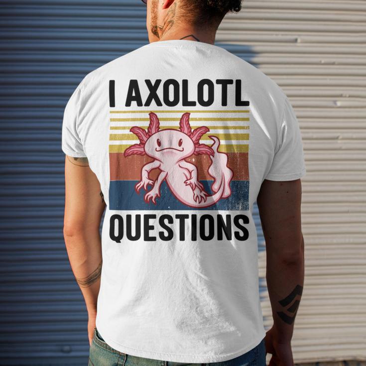 Axolotl Questions I Ask A Lot Of Questions Pun Vintage Men's Crewneck Short Sleeve Back Print T-shirt Gifts for Him