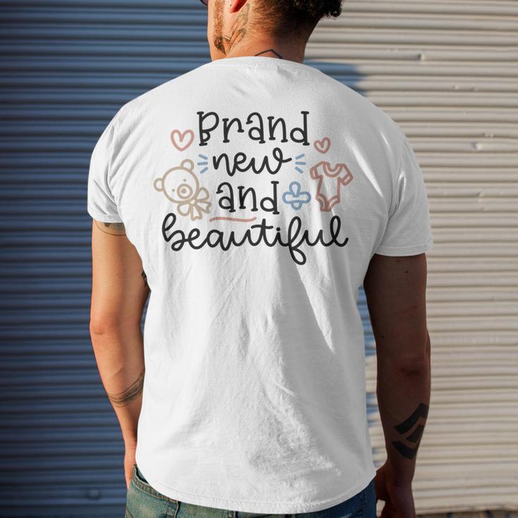 Baby Shower Text Design Brand New And Beautiful Men's Crewneck Short Sleeve Back Print T-shirt Gifts for Him