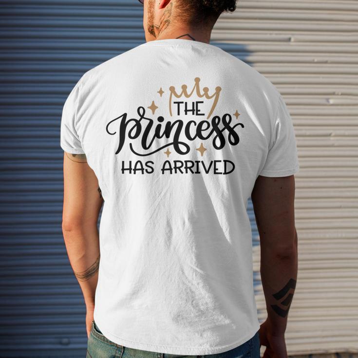 Baby Shower Text Design The Princess Has Arrived Men's Crewneck Short Sleeve Back Print T-shirt Gifts for Him