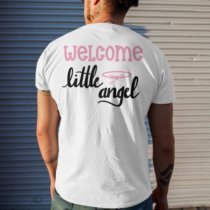 Baby Shower Text Design Welcome Little Angel Men's Crewneck Short Sleeve Back Print T-shirt Gifts for Him