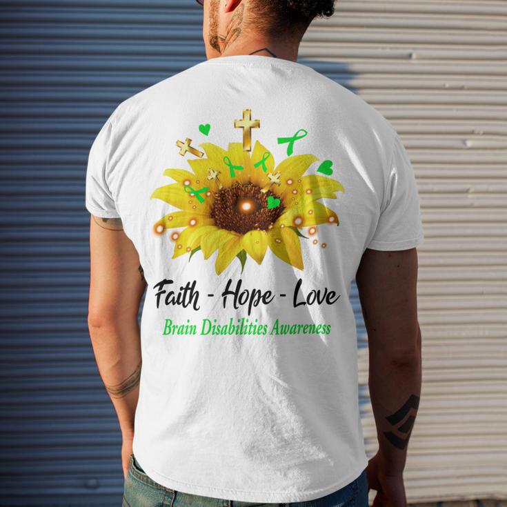 Brain Disabilities Awareness Faith Hope Love Men's Crewneck Short Sleeve Back Print T-shirt Gifts for Him