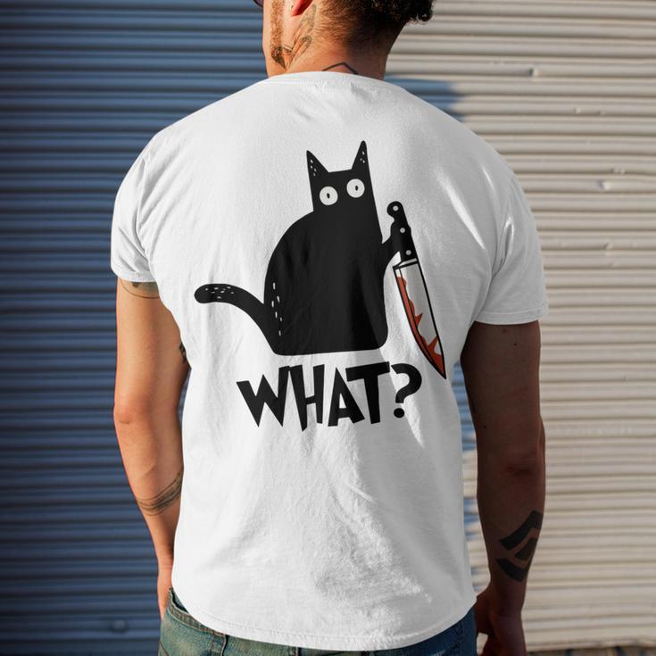 Cat What Murderous Black Cat With Knife Men's Crewneck Short Sleeve Back Print T-shirt Gifts for Him