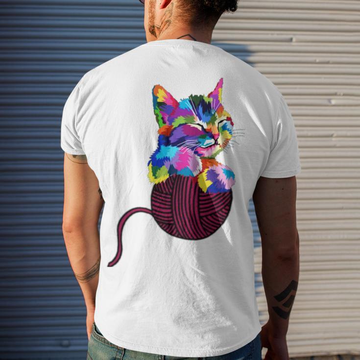 Cute Cat Gift For Kitten Lovers Colorful Art Kitty Adoption Men's Crewneck Short Sleeve Back Print T-shirt Gifts for Him