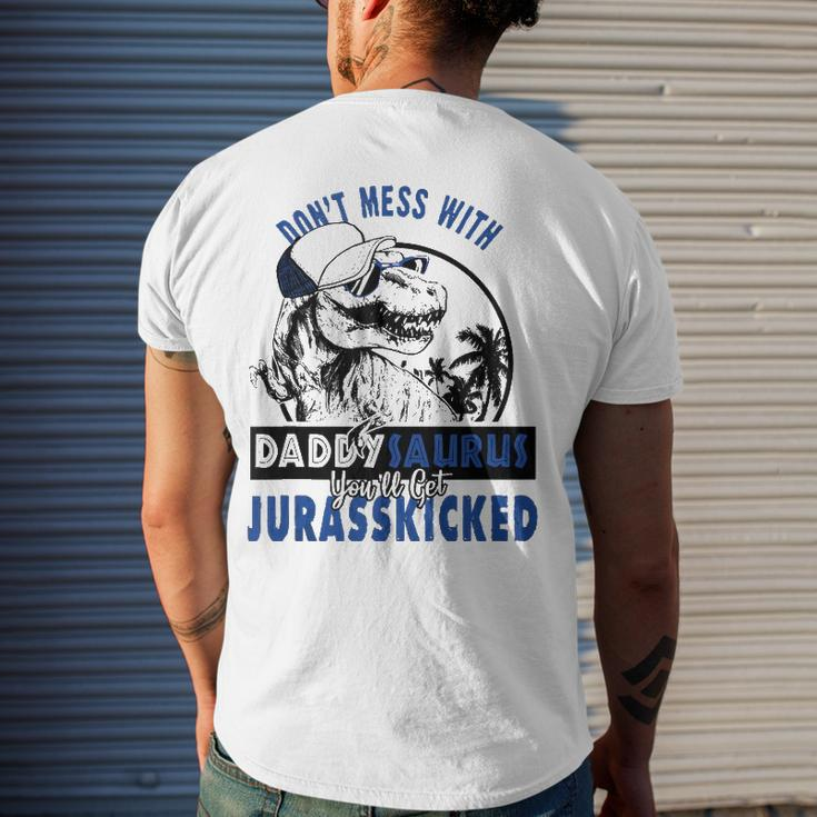 Daddysaurus Dad Husband Fathers Day Matching Dinosaur Men's Back Print T-shirt Gifts for Him