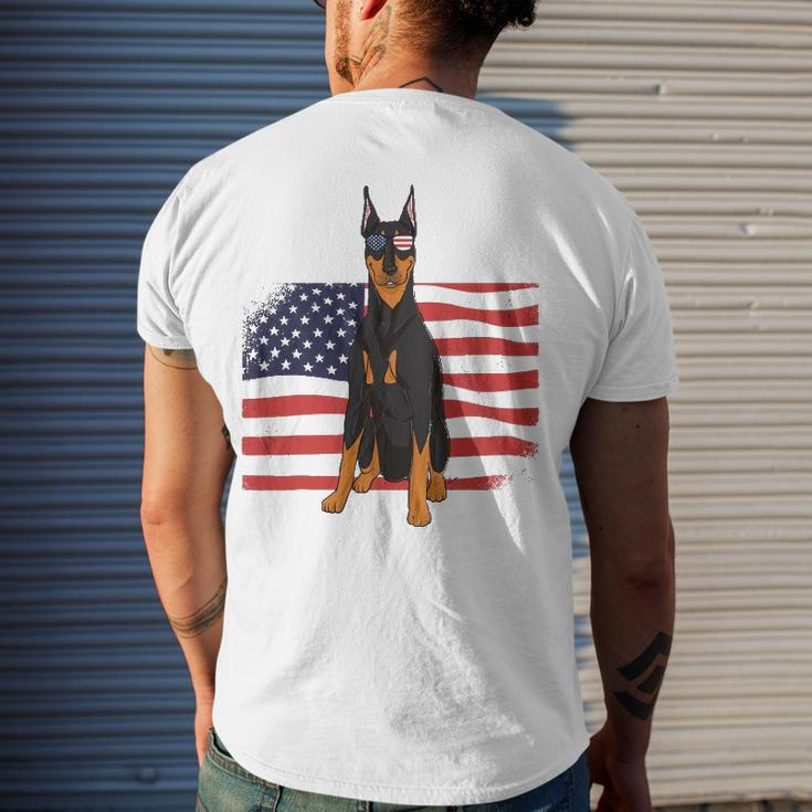 Doberman Dad & Mom American Flag 4Th Of July Usa Dog Men's Back Print T-shirt Gifts for Him