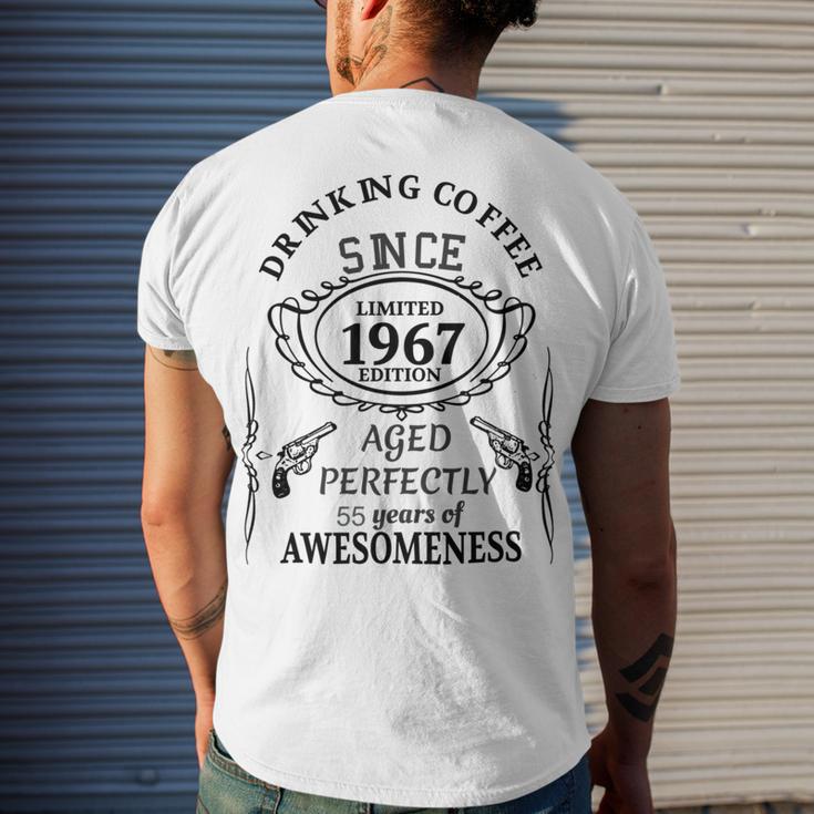 Drinking Coffee Since 1967 Aged Perfectly 55 Years Of Awesomenss Men's Crewneck Short Sleeve Back Print T-shirt Gifts for Him