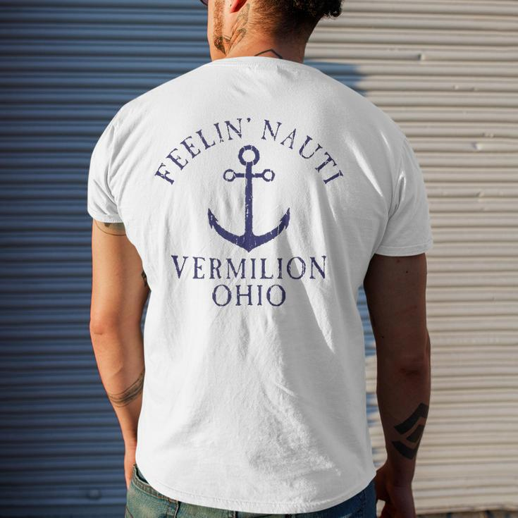 Feelin Nauti Vermilion Ohio Lake Erie Nautical Distressed Men's Back Print T-shirt Gifts for Him