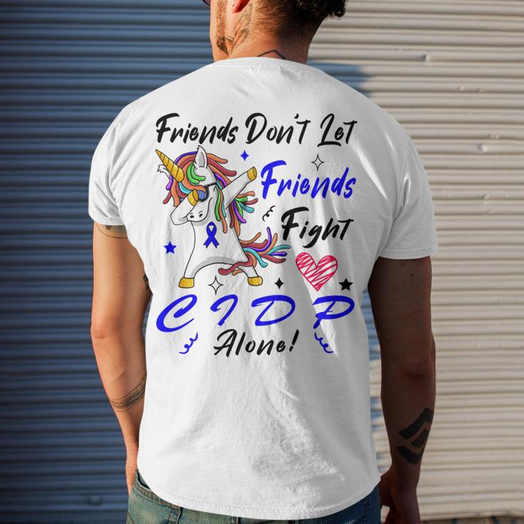 Friends Dont Let Friends Fight Chronic Inflammatory Demyelinating Polyneuropathy Cidp Alone Unicorn Blue Ribbon Cidp Support Cidp Awareness Men's Crewneck Short Sleeve Back Print T-shirt Gifts for Him