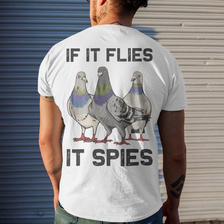 Funny Birds Pun Pigeon If It Flies It Spies Birds Are Liars Men's Crewneck Short Sleeve Back Print T-shirt Gifts for Him