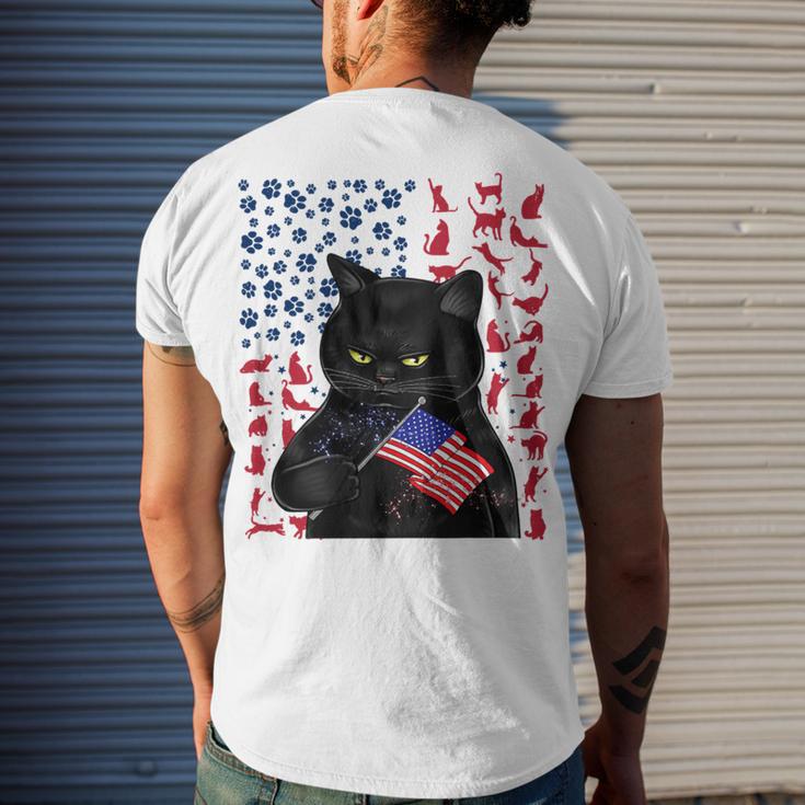 Funny Black Cat Independence Flag 633 Shirt Men's Crewneck Short Sleeve Back Print T-shirt Gifts for Him