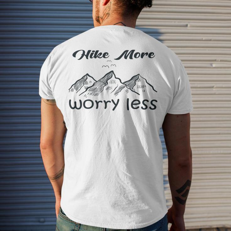 Funny Hiking Hike More Worry Less Gift For Hikers Camping Nature Lover Gift Adventure Men's Crewneck Short Sleeve Back Print T-shirt Gifts for Him