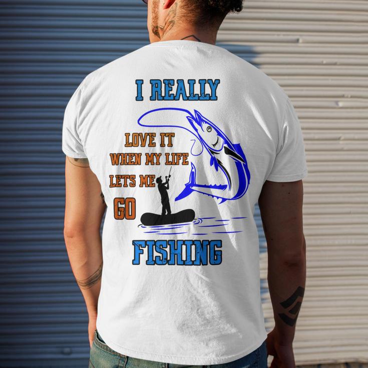 Funny I Really Love It When My Wife Lets Me Go Fishing Men's Crewneck Short Sleeve Back Print T-shirt Gifts for Him