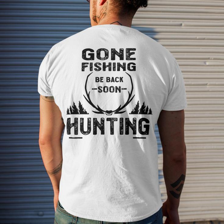 Gone Fishing Be Back Soon Hunting Men's Crewneck Short Sleeve Back Print T-shirt Gifts for Him