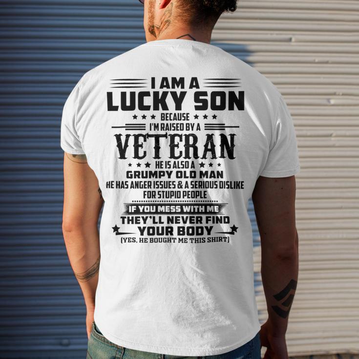 I Am A Lucky Son Because Im Raised By A Veteran Men's Crewneck Short Sleeve Back Print T-shirt Gifts for Him