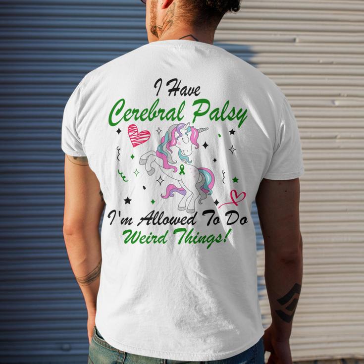 I Have Cerebral Palsy Im Allowed To Do Weird Things Unicorn Green Ribbon Cerebral Palsy Cerebral Palsy Awareness Men's Crewneck Short Sleeve Back Print T-shirt Gifts for Him