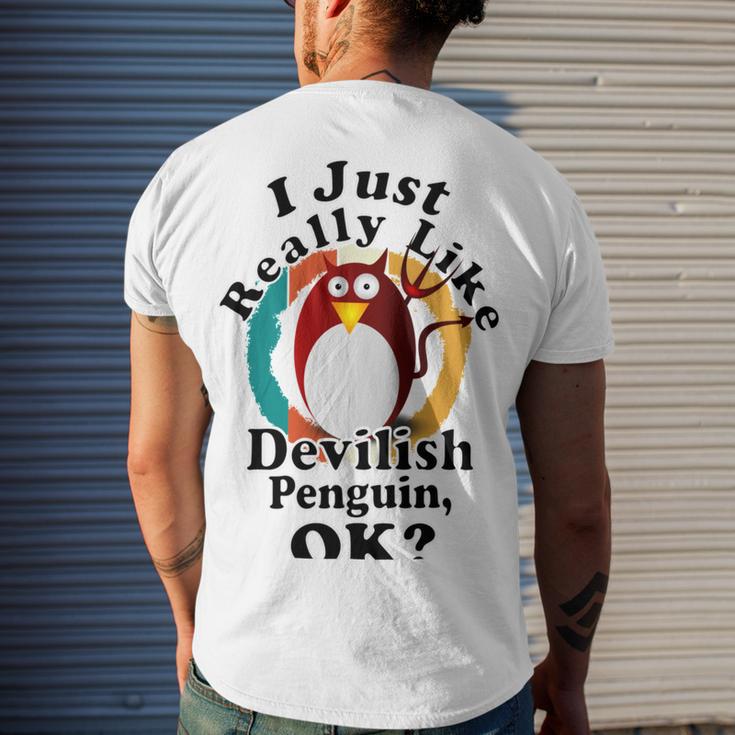 I Really Like Devilish Penguin Ok Men's Crewneck Short Sleeve Back Print T-shirt Gifts for Him