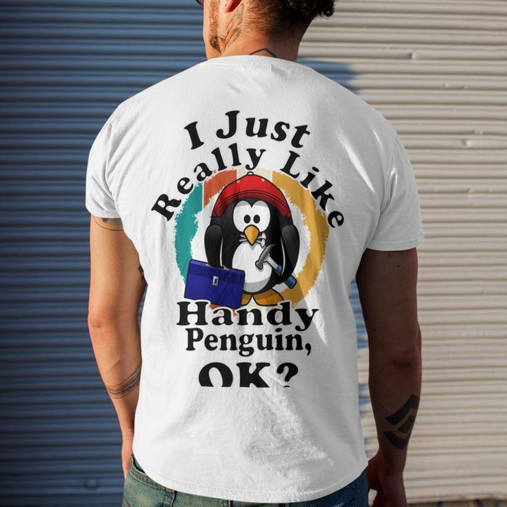 I Really Like Handy Penguin Ok Men's Crewneck Short Sleeve Back Print T-shirt Gifts for Him