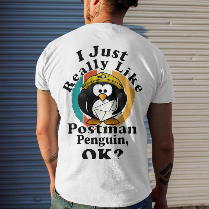 I Really Like Postman Penguin Ok Men's Crewneck Short Sleeve Back Print T-shirt Gifts for Him