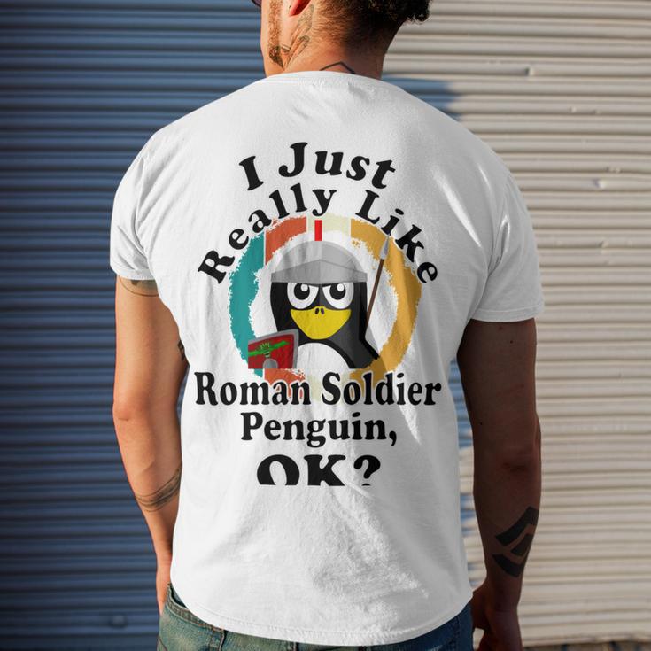 I Really Like Roman Soldier Penguin Ok Men's Crewneck Short Sleeve Back Print T-shirt Gifts for Him