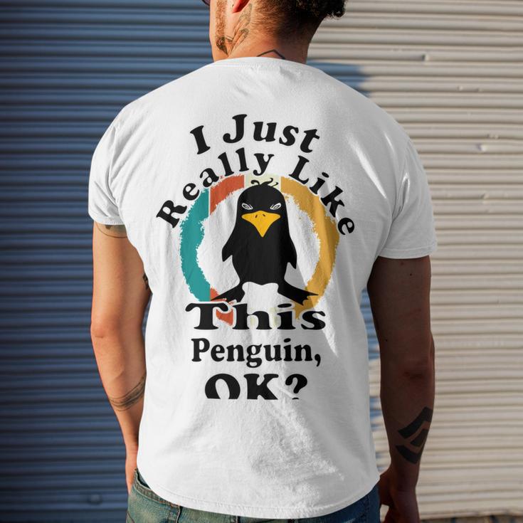 I Really Like This Penguin Ok Men's Crewneck Short Sleeve Back Print T-shirt Gifts for Him