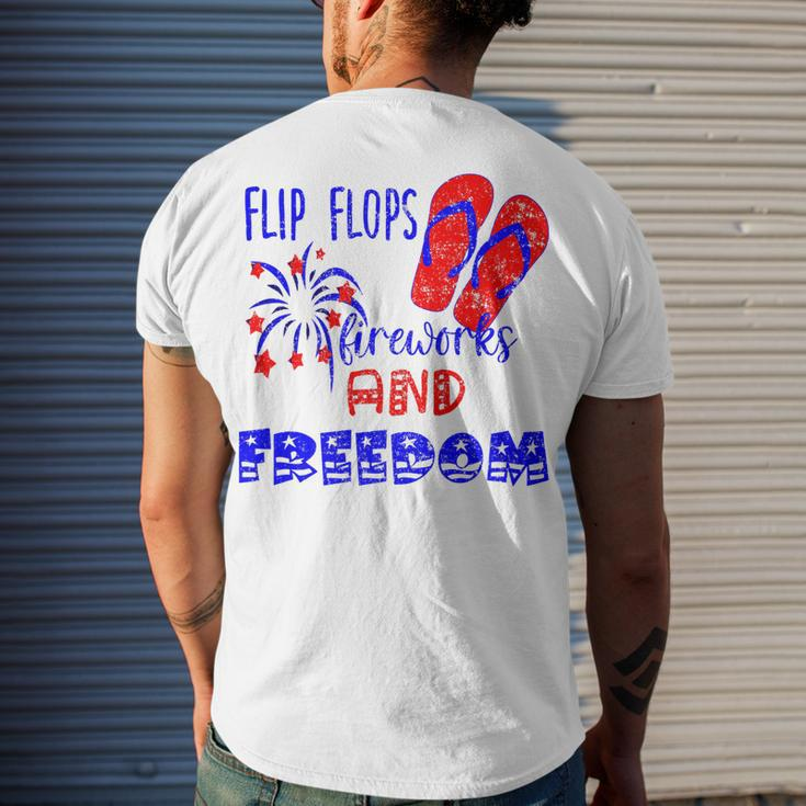 July 4Th Flip Flops Fireworks & Freedom 4Th Of July Party Men's T-shirt Back Print Gifts for Him