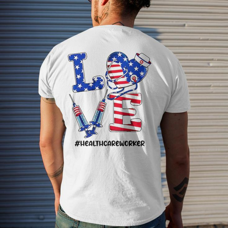 Love Healthcare Worker 4Th Of July American Flag Patriotic Men's Back Print T-shirt Gifts for Him