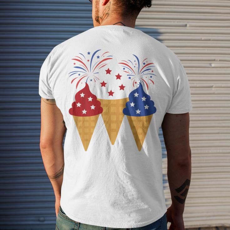 Memorial Day 4Th Of July Holiday Patriotic Ice Cream Men's Crewneck Short Sleeve Back Print T-shirt Gifts for Him