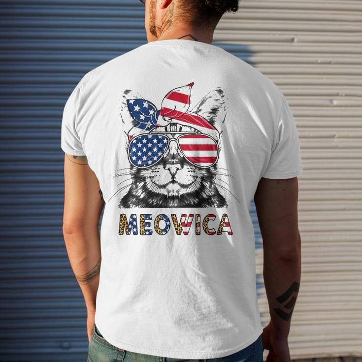 Meowica 4Th Of July Cat American Flag Patriotic Cat Lovers Men's Back Print T-shirt Gifts for Him