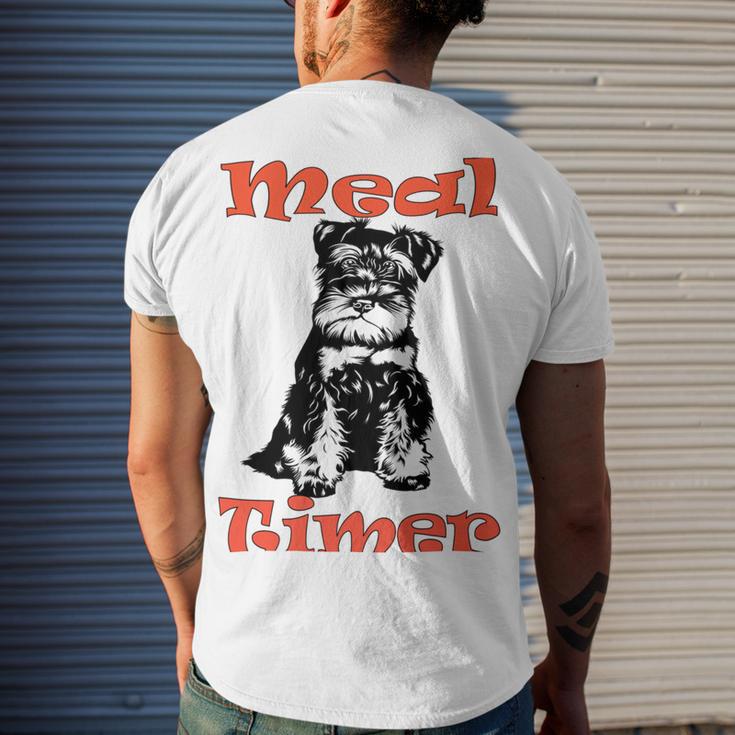 Miniature Schnauzer At Home Meal Timer Multi Tasking Dog Men's Crewneck Short Sleeve Back Print T-shirt Gifts for Him