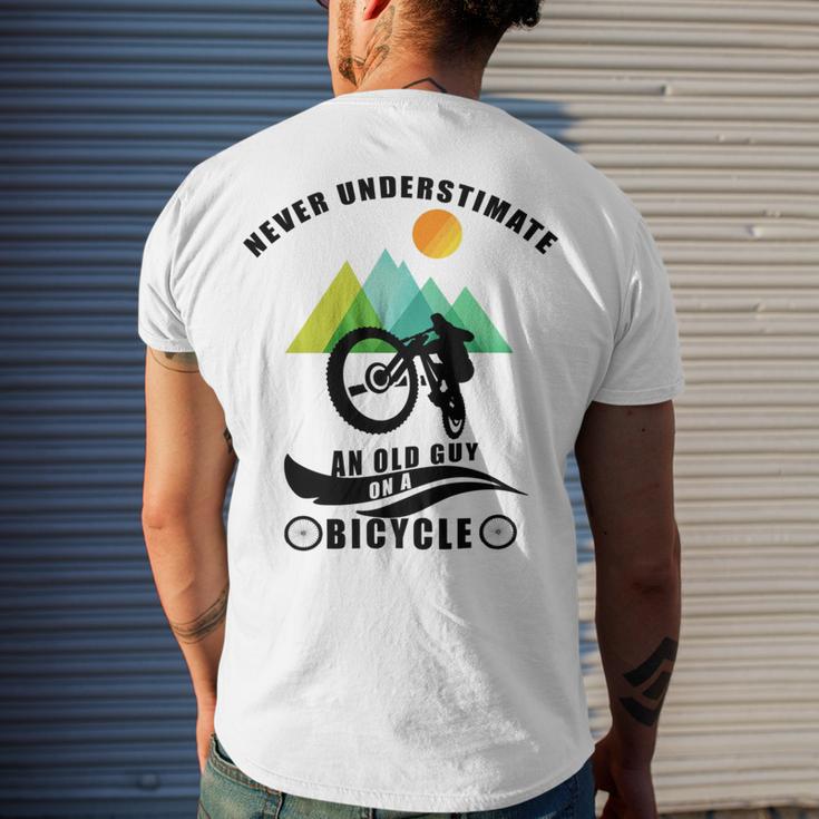 Never Underestimate An Old Guy On A Bicycle Men's Crewneck Short Sleeve Back Print T-shirt Gifts for Him