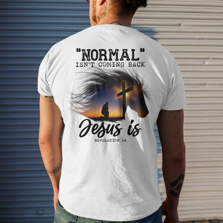 Normal Isnt Coming Back Jesus Is Revelation For Horse Lovers Men's Crewneck Short Sleeve Back Print T-shirt Gifts for Him