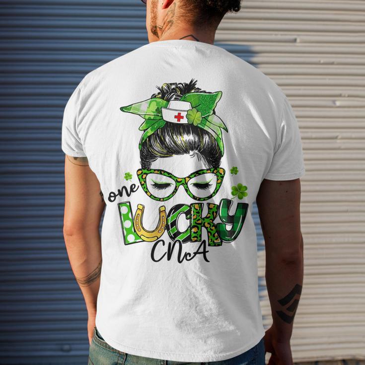 One Lucky Cna Messy Bun Shamrocks St Patricks Day Men's Crewneck Short Sleeve Back Print T-shirt Gifts for Him