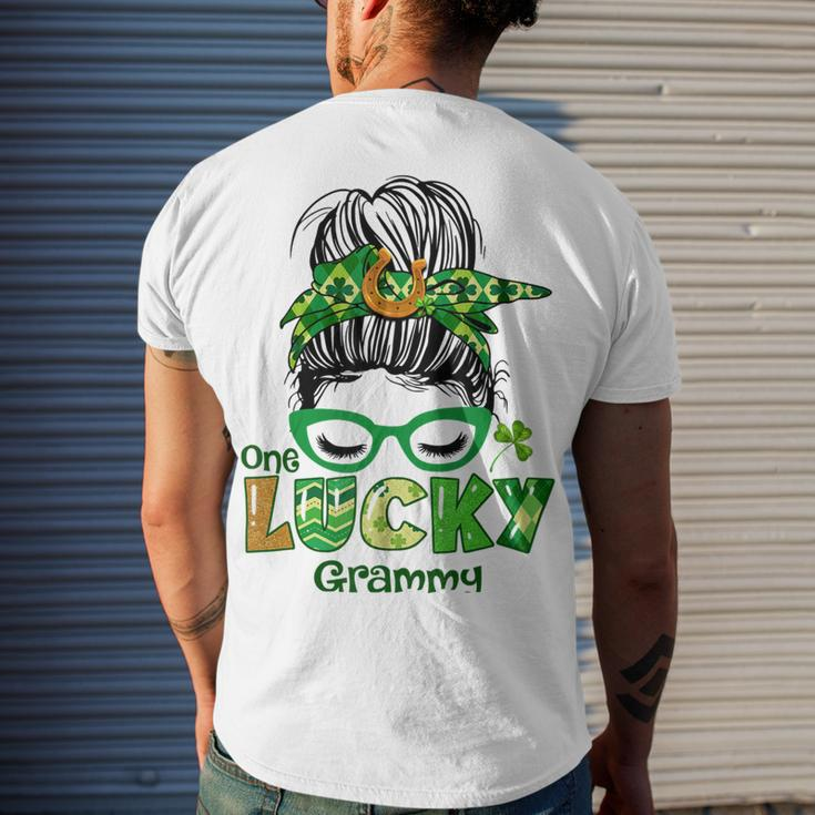One Lucky Grammy Messy Bun Leopard St Patricks Day Men's Crewneck Short Sleeve Back Print T-shirt Gifts for Him
