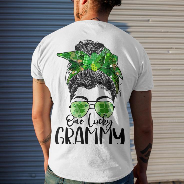 One Lucky Grammy Messy Bun Lucky Shamrock St Patricks Day Men's Crewneck Short Sleeve Back Print T-shirt Gifts for Him