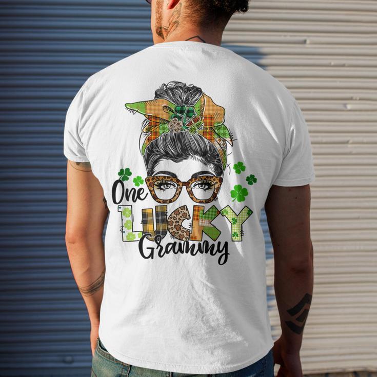 One Lucky Grammy Shamrock Plaid Leopard St Patricks Day Men's Crewneck Short Sleeve Back Print T-shirt Gifts for Him