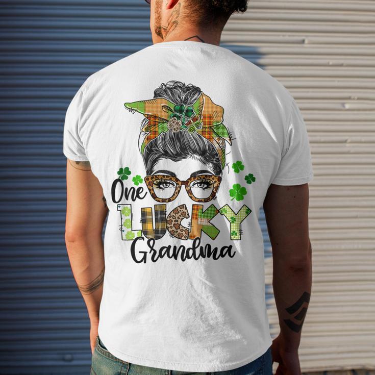 One Lucky Grandma Shamrock Plaid Leopard St Patricks Day Men's Crewneck Short Sleeve Back Print T-shirt Gifts for Him