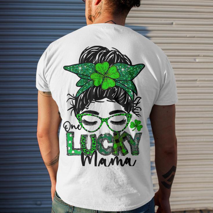 One Lucky Mama Messy Bun Shamrock St Patricks Day Men's Crewneck Short Sleeve Back Print T-shirt Gifts for Him