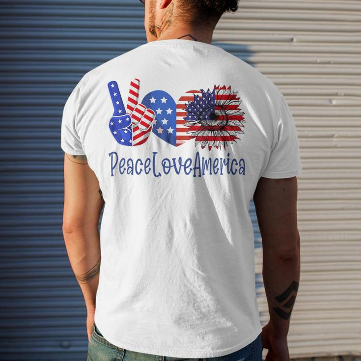 Peace Love America 4Th July Patriotic Sunflower Heart Sign V3 Men's T-shirt Back Print Gifts for Him