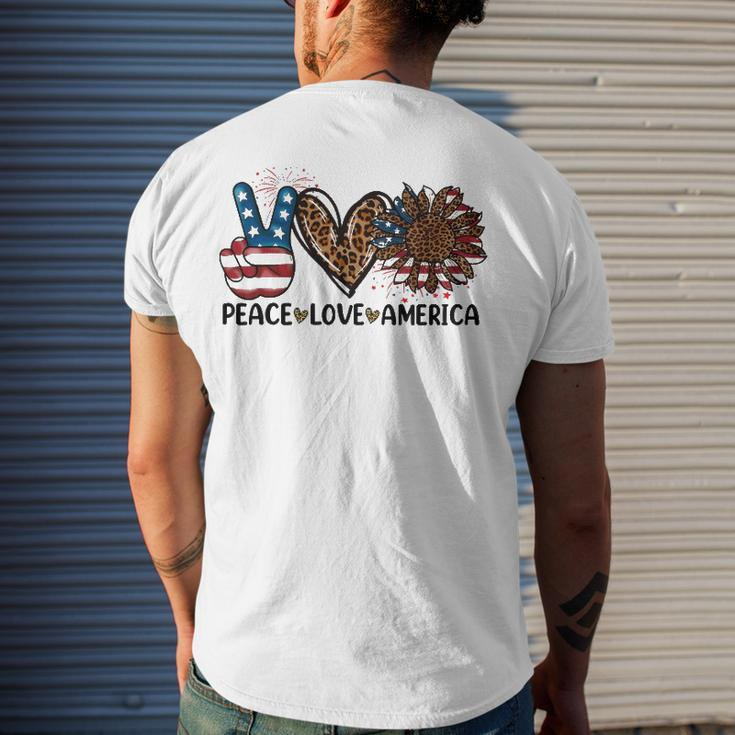 Peace Love America Sunflower Leopard Usa Flag 4Th Of July Men's Back Print T-shirt Gifts for Him