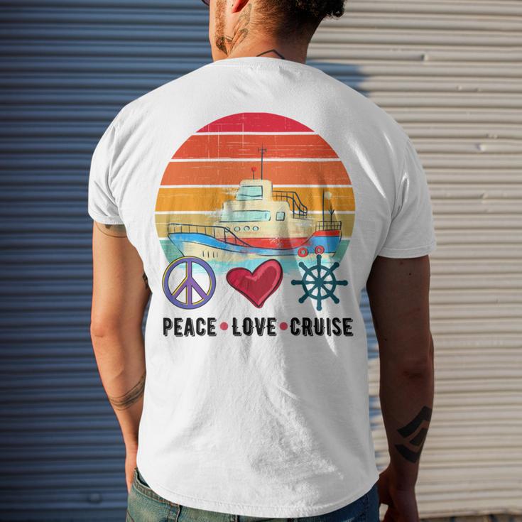 Peace Love Cruising Family Cruise Vacation Matching Gift Men's Crewneck Short Sleeve Back Print T-shirt Gifts for Him