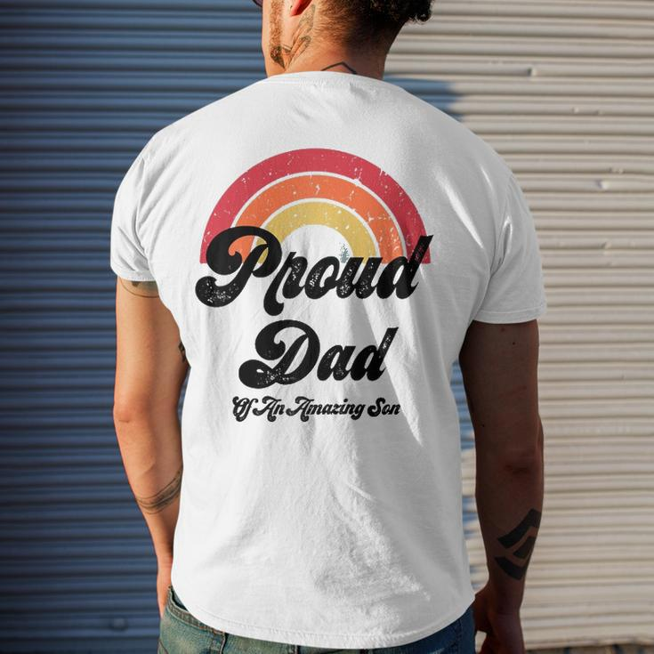 Proud Dad Of A Gay Son Lgbtq Ally Free Dad Hugs Bi Raglan Baseball Tee Men's Back Print T-shirt Gifts for Him