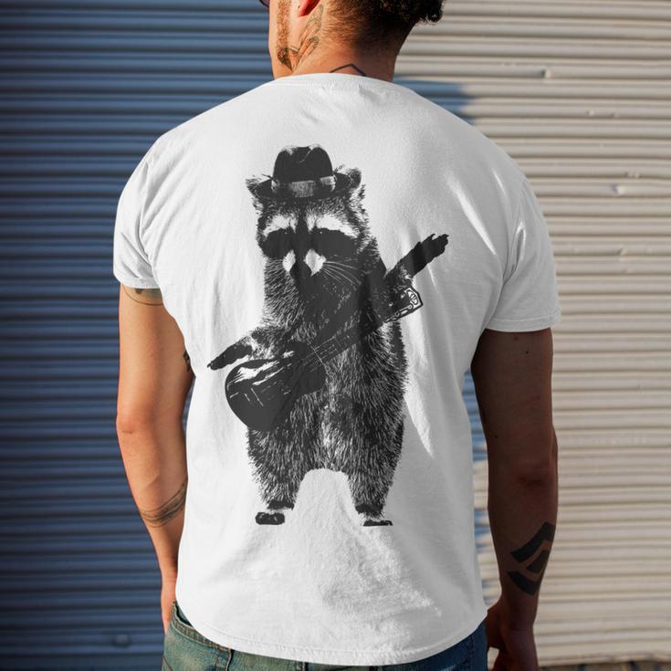 Raccoon Wielding Ukulele Men's Crewneck Short Sleeve Back Print T-shirt Gifts for Him