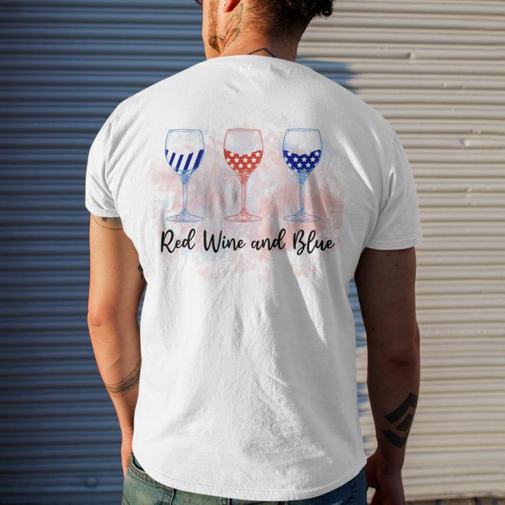 Red Wine Blue 4Th Of July Wine Red White Blue Wine Glasses Men's Crewneck Short Sleeve Back Print T-shirt Gifts for Him