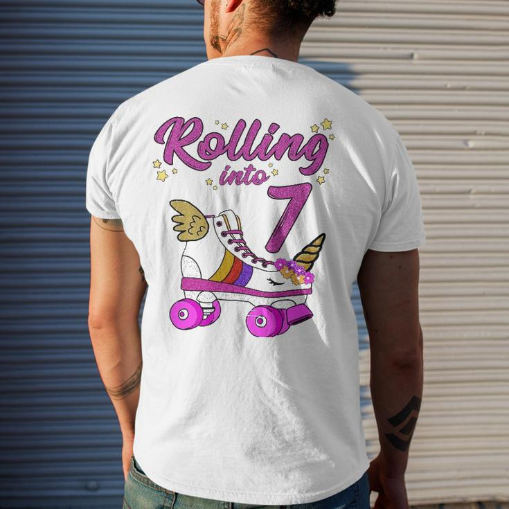 Rolling Into 7Th Birthday Unicorn Roller Skate Party Men's Back Print T-shirt Gifts for Him