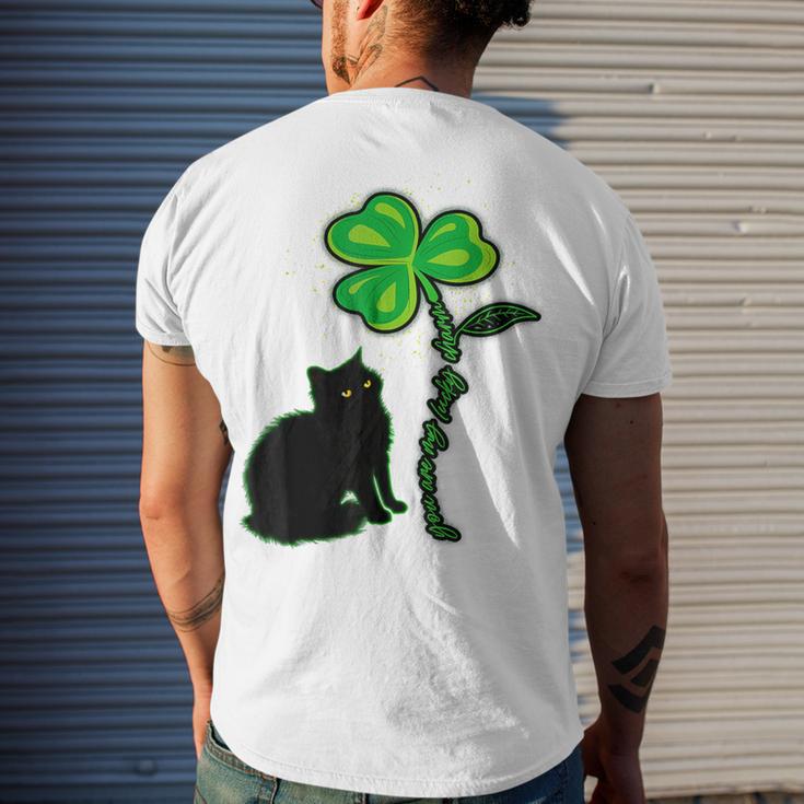 St Patricks Day Black Cat My Lucky Charm Men's Crewneck Short Sleeve Back Print T-shirt Gifts for Him