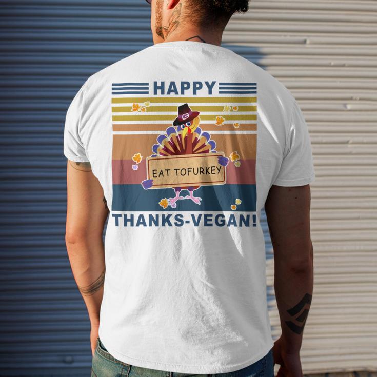 Turkey Happy Thanks Vegan Turkey Vintage Retro Men's Crewneck Short Sleeve Back Print T-shirt Gifts for Him